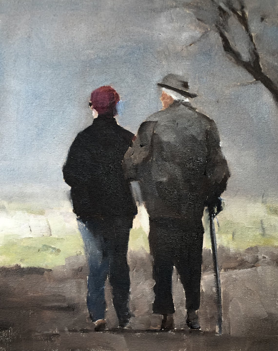 570x721 Old Couple Painting Couple Painting Art Print Art Print - Old Couple Painting