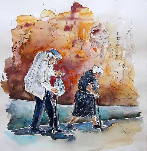 486x500 Old Couple In Lisbon Painting Portugal I Saw This - Old Couple Painting