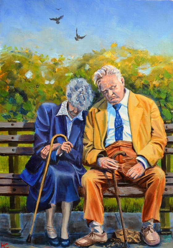 560x800 Pictures Painting Of Old Couple, - Old Couple Painting