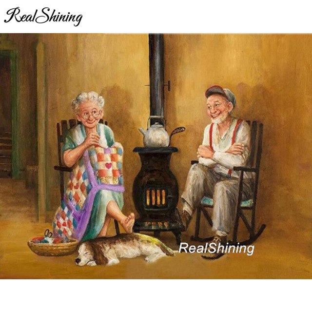 640x640 Realshining Diy Diamond Painting Old Couple Mosaic Square Full - Old Couple Painting
