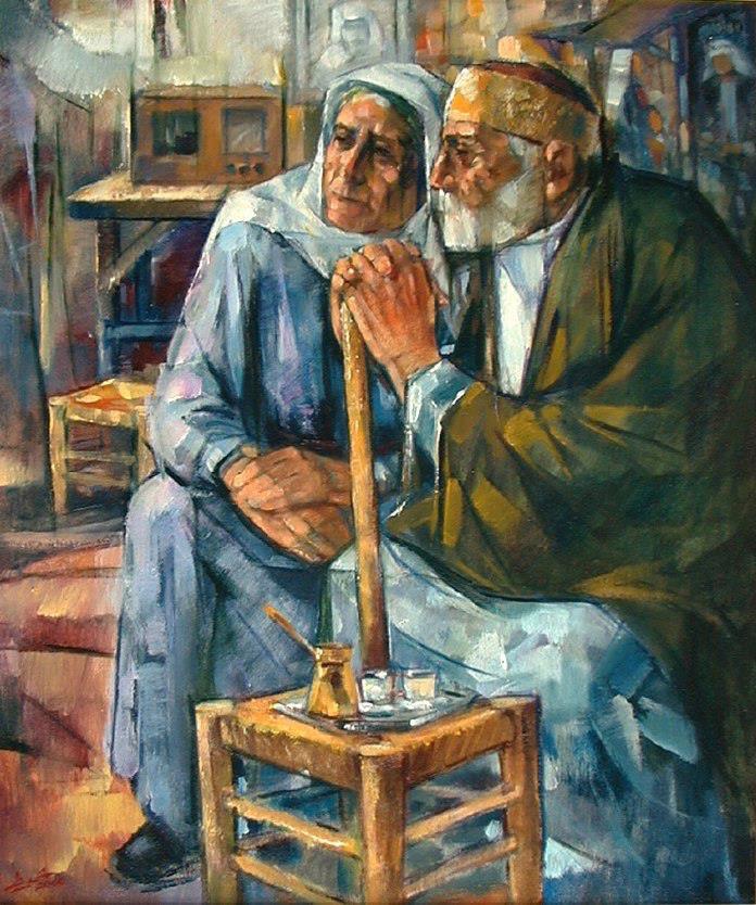 696x834 Annie's New Letters (Amp Notes) The Old Couple, 2000 Painting By - Old Couple Painting