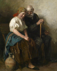 241x300 Art Hand Painted Oil Painting Happy People Old Couple Seated - Old Couple Painting