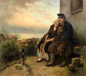 300x263 Oil Painting Carl Wilhelm Hubner - Old Couple Painting