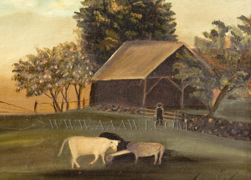 500x360 Antique Paintings, Watercolors Outdoor, Scenic, Genre, Americana - Old Farmer Painting