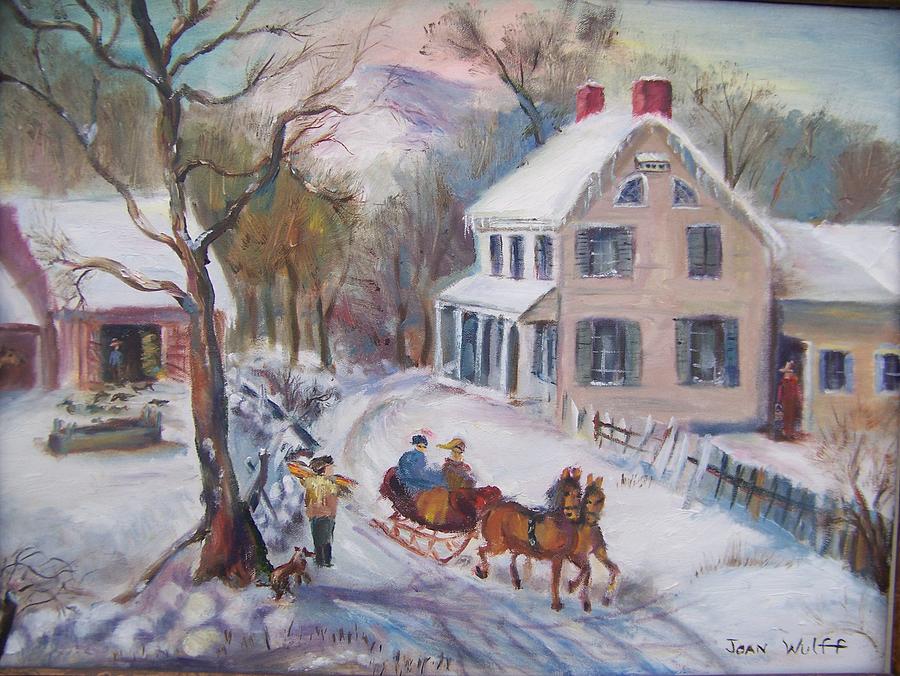 900x676 Old Fashioned Winter Painting By Joan Wulff - Old Fashioned Painting