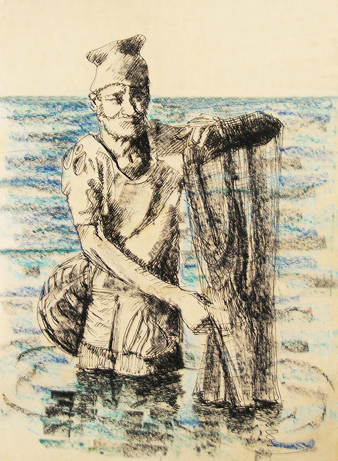 659x900 Old Fisherman Painting By Nandan Nagwekar - Old Fisherman Painting