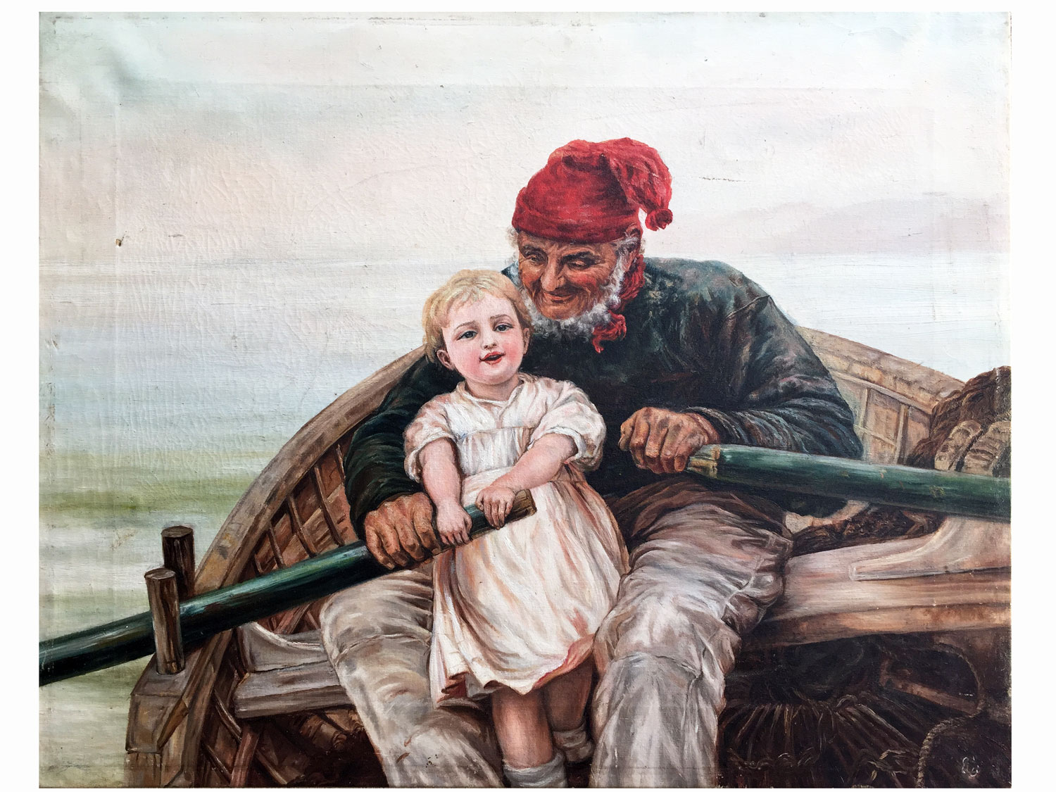 1500x1125 Old Fisherman With Child Early 20th Century Italian Painting - Old Fisherman Painting