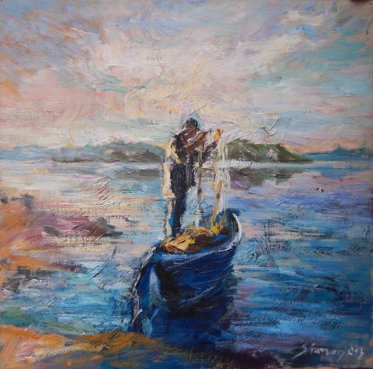 770x761 Saatchi Art Old Fisherman Painting By Simon - Old Fisherman Painting