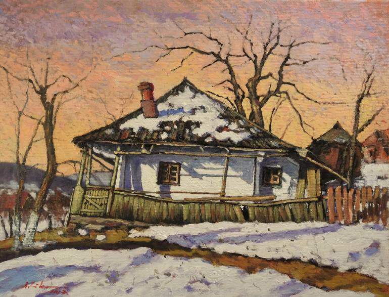 770x587 Saatchi Art Old House In Sucevita In The Winter Time Painting By - Old House Painting