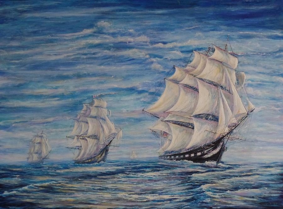 900x667 Old Ironsides Escaping Painting By Xavier Maumus - Old Ironsides Painting