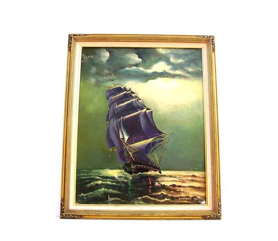 570x495 Vintage Ship Painting Old Ironsides Oil On Canvas After O.h. - Old Ironsides Painting