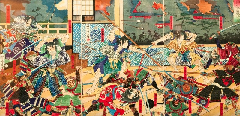 800x388 Samurai Battle On Old Vintage Japanese Traditional Paintings - Old Japanese Samurai Painting