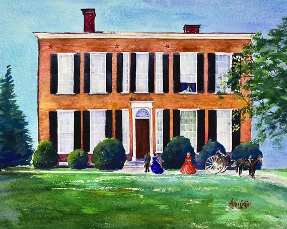 570x456 My Old Kentucky Home Watercolor Print High Street Fly - Old Kentucky Home Painting