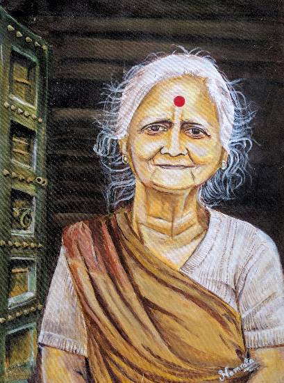 409x550 Amma Old Lady, Painting By Emerging Artist Namrata Bothra - Old Lady Painting