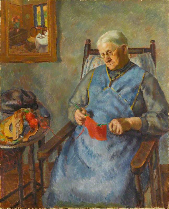 647x800 Old Woman Knitting Art Uk - Old Lady Painting
