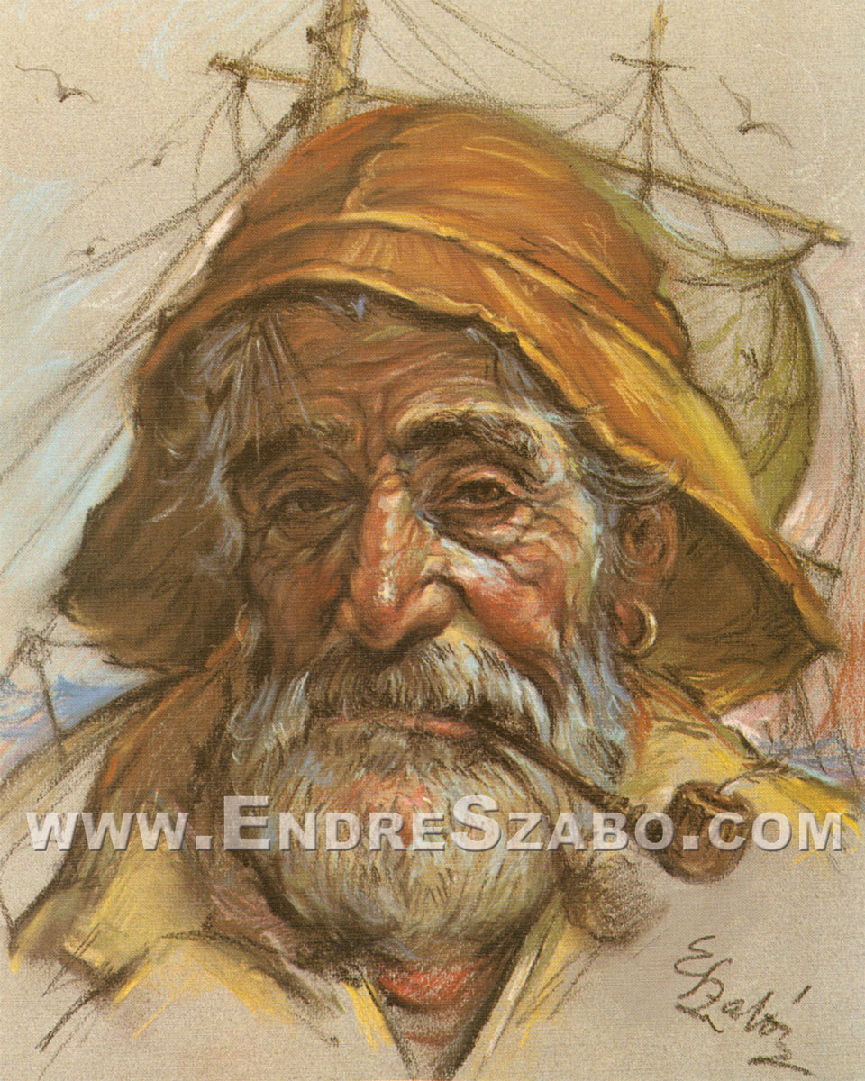 960x1200 Old Man Of The Sea Lithograph By Endre Szabo, Early American - Old Man And The Sea Painting