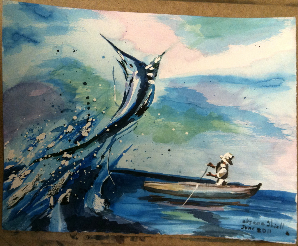 1024x846 The Old Man And The Sea Watercolor. Oksusha2000 - Old Man And The Sea Painting