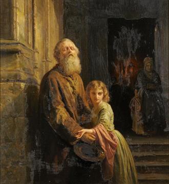 330x360 Frank Dixon, After Dyckmans, A Blind Old Man And A Young Girl - Old Man And Woman Painting