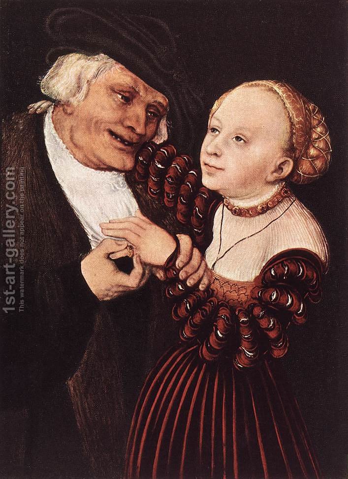 707x974 Old Man And Young Woman Lucas The Elder Cranach Reproduction 1st - Old Man And Woman Painting