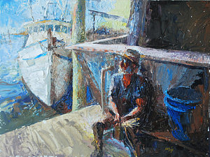 300x225 Old Man By The Sea Painting By Daryl Urig - Old Man By The Sea Painting