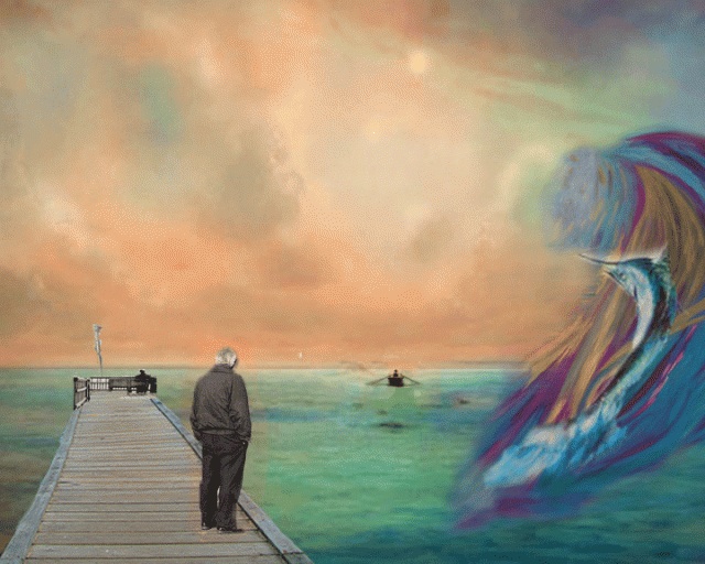 640x512 The Old Man And The Sea - Old Man By The Sea Painting