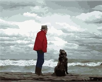 350x280 Gx6909 Seascape The Old Man And The Sea And Dog Modern Oil - Old Man By The Sea Painting