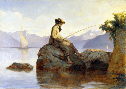 428x305 Man Fishing Painting - Old Man Fishing Painting
