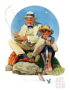 236x314 Norman Rockwell, Vintage, Art Print, Old Man In Fishing Boat - Old Man Fishing Painting