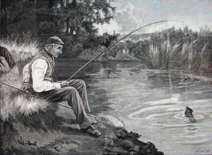 820x600 1890 Piscator Puzzled Man Fishing Net River Fine Art Fish - Old Man Fishing Painting