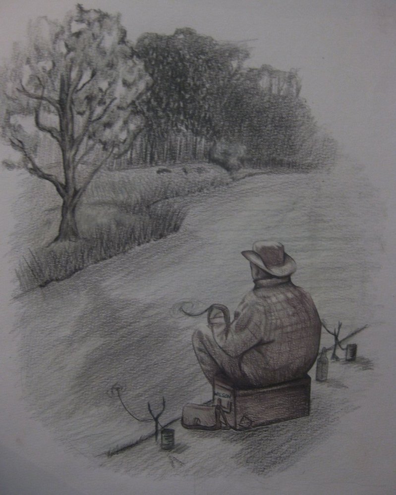 799x1000 Old Man Fishing By Bubblecrazy - Old Man Fishing Painting