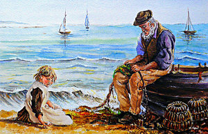300x194 Bearded Fisherman Posters Fine Art America - Old Man Fishing Painting