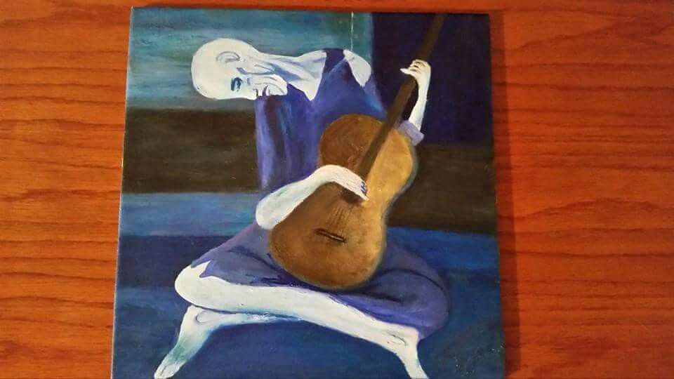 960x540 Old Man With His Guitar By Picasso Which I Painted On Tile - Old Man Guitar Painting