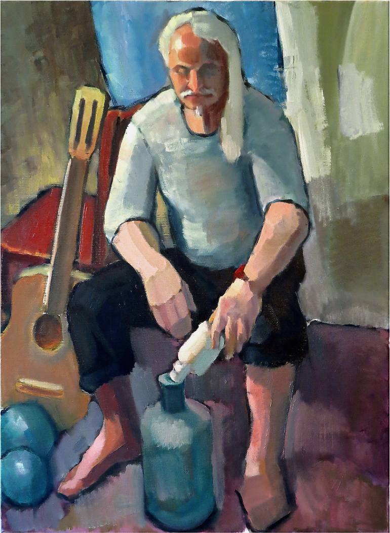 770x1051 Saatchi Art Old Men With Bottle And Guitar Painting By Ivan - Old Man Guitar Painting