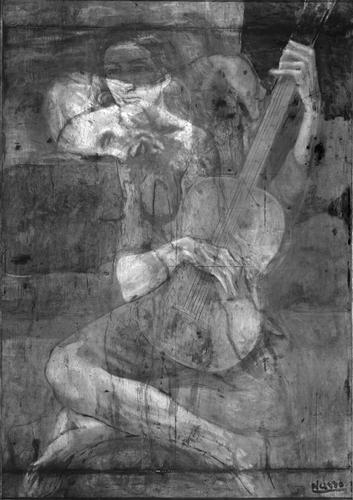 353x500 The Painting Under The Painting Picasso's Old Guitarist - Old Man Guitar Painting