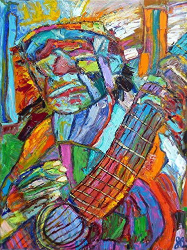 373x500 Old Man Guitar Fine Art Print Handmade - Old Man Guitar Painting