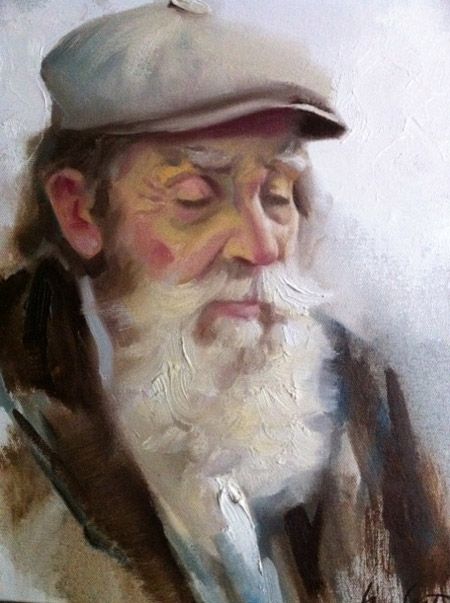 450x603 Old Man Sleeping Portrait Painting Oil, Paintings - Old Man Painting