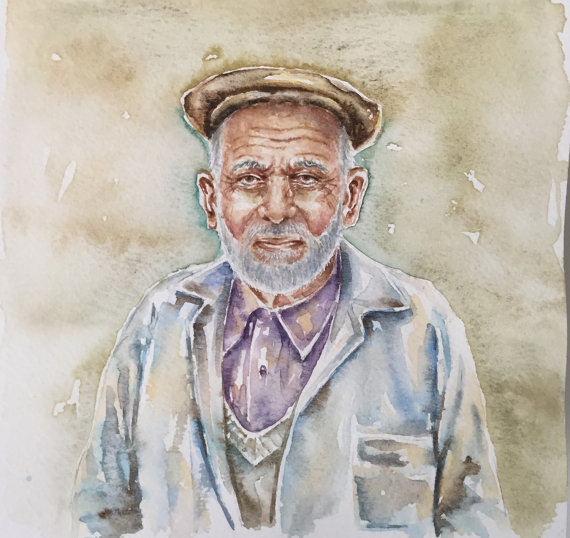 570x538 Old Man Portrait Watercolor Painting Original Art Watercolor - Old Man Painting