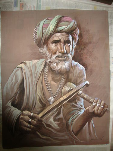 375x500 Rajasthani Old Man Silk Painting - Old Man Painting