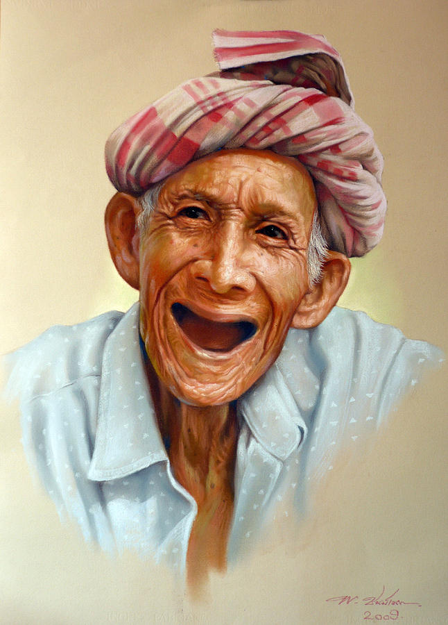 646x900 Thai Old Man2 Painting By Chonkhet Phanwichien - Old Man Portrait Painting