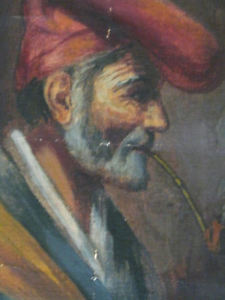 225x300 Oil Painting Old Man Smoking Pipe In Red Hat Ebay - Old Man Smoking Pipe Painting