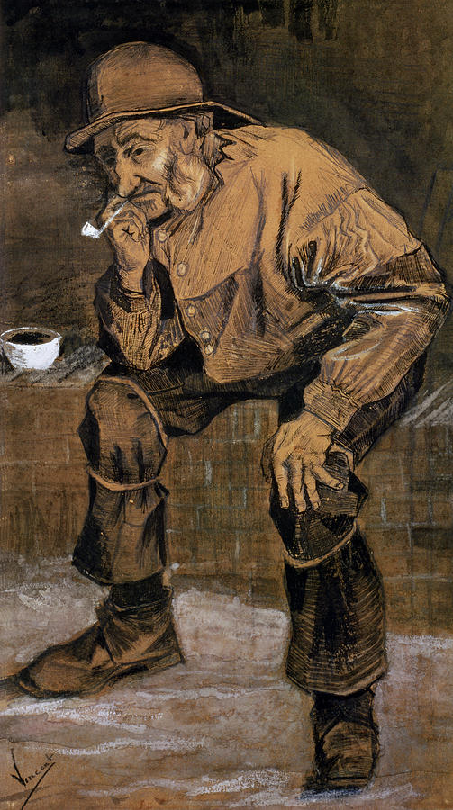 503x900 Old Man With A Pipe, 1883 Drawing By Vincent Van Gogh - Old Man Smoking Pipe Painting