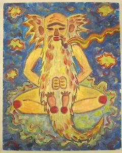 240x300 Oxana Diaz Original Art Old Man Smoking Pipe Spiritual Clouds Male - Old Man Smoking Pipe Painting