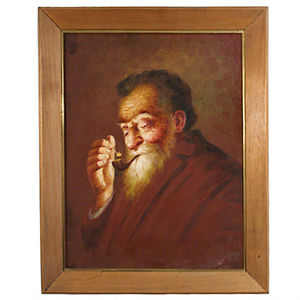 300x300 Untitled (Old Man Smoking Pipe) By Hector Moncayo Signed Framed - Old Man Smoking Pipe Painting