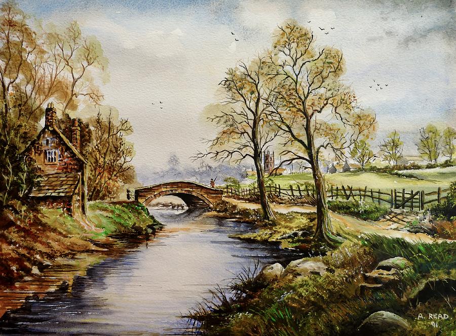 900x662 The Old Mill Path Painting By Andrew Read - Old Mill Painting