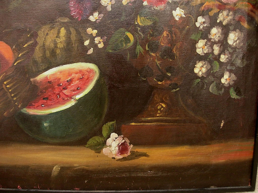 1000x750 Wonderful Large Old Dutch Still Life Oil Painting C. 1900 - Old Painting Of Watermelon