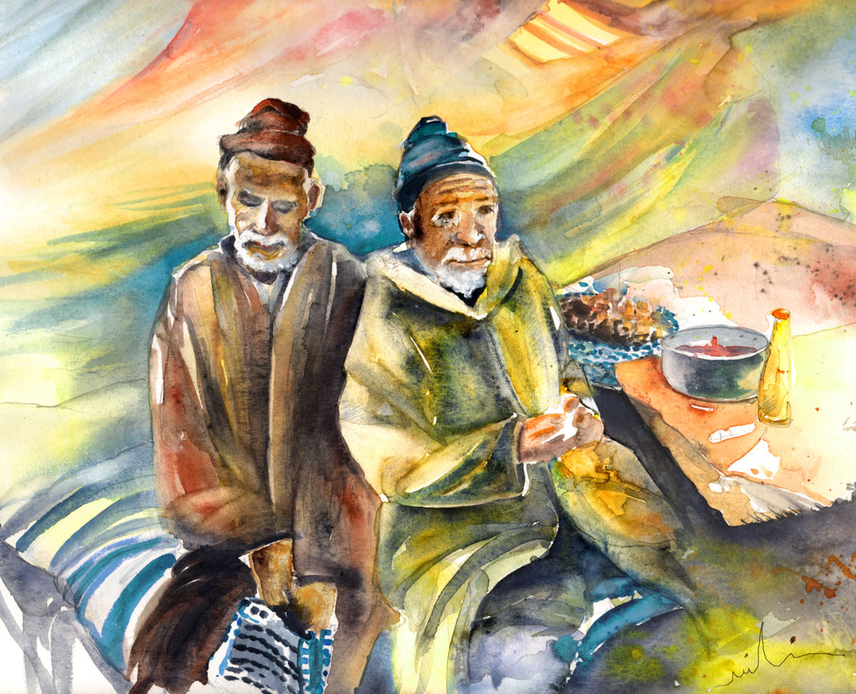 1200x973 Together Old In Morocco 02 (Miki De Goodaboom) - Old People Painting