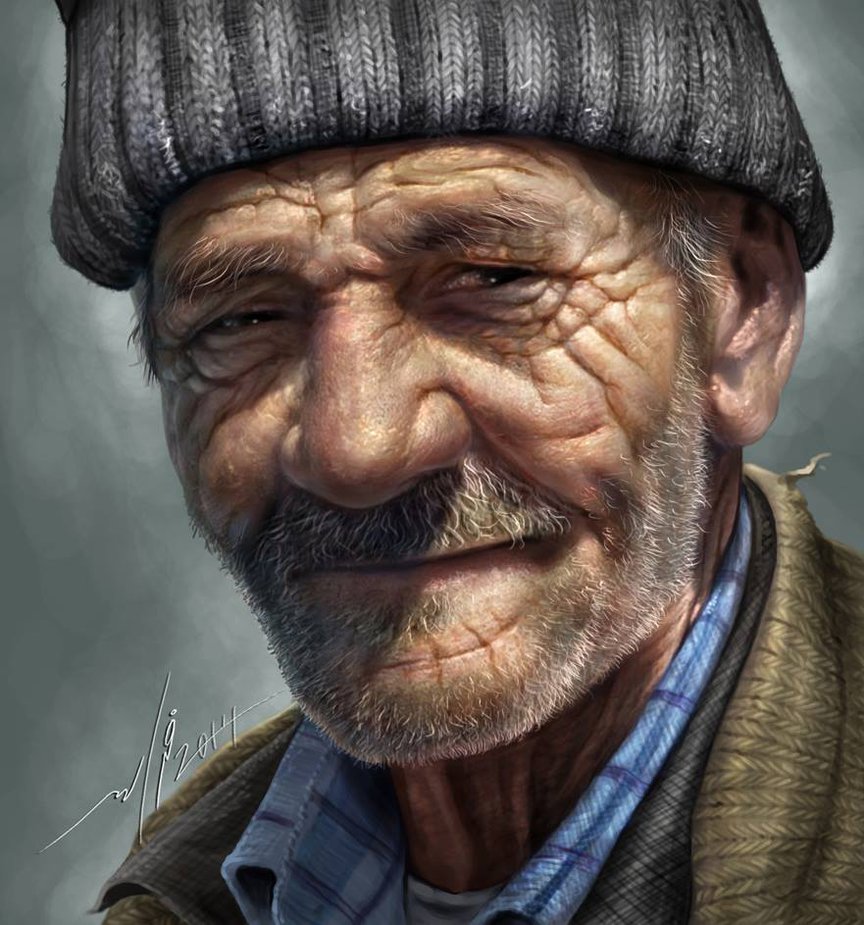 864x925 An Old Man - Old People Painting