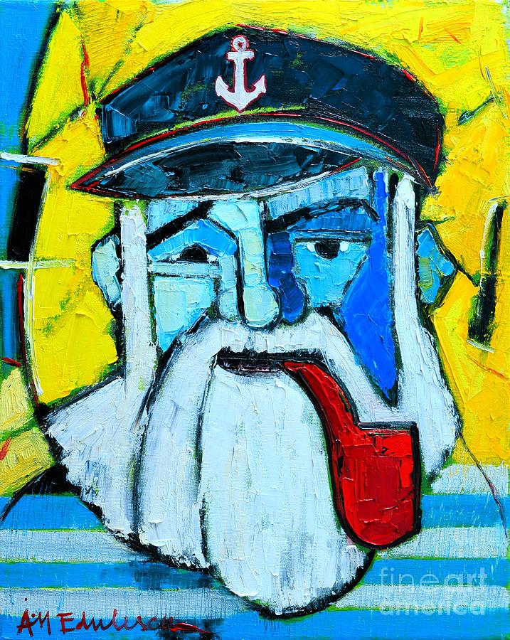 717x900 Old Sailor With Pipe Expressionist Portrait Painting By Ana Maria - Old Sailor Painting