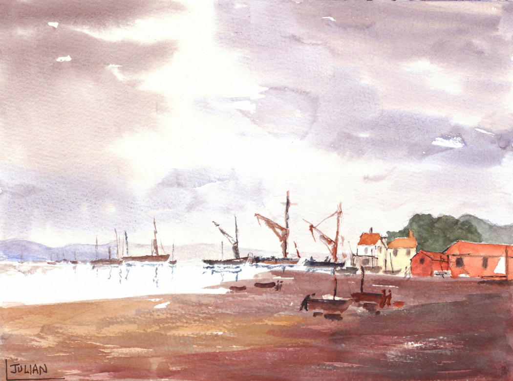 1050x779 Watercolour Painting Of Old Sailing Barges - Old Sailor Painting