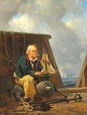170x224 An Old Sailor Sitting On A Cannon - Old Sailor Painting